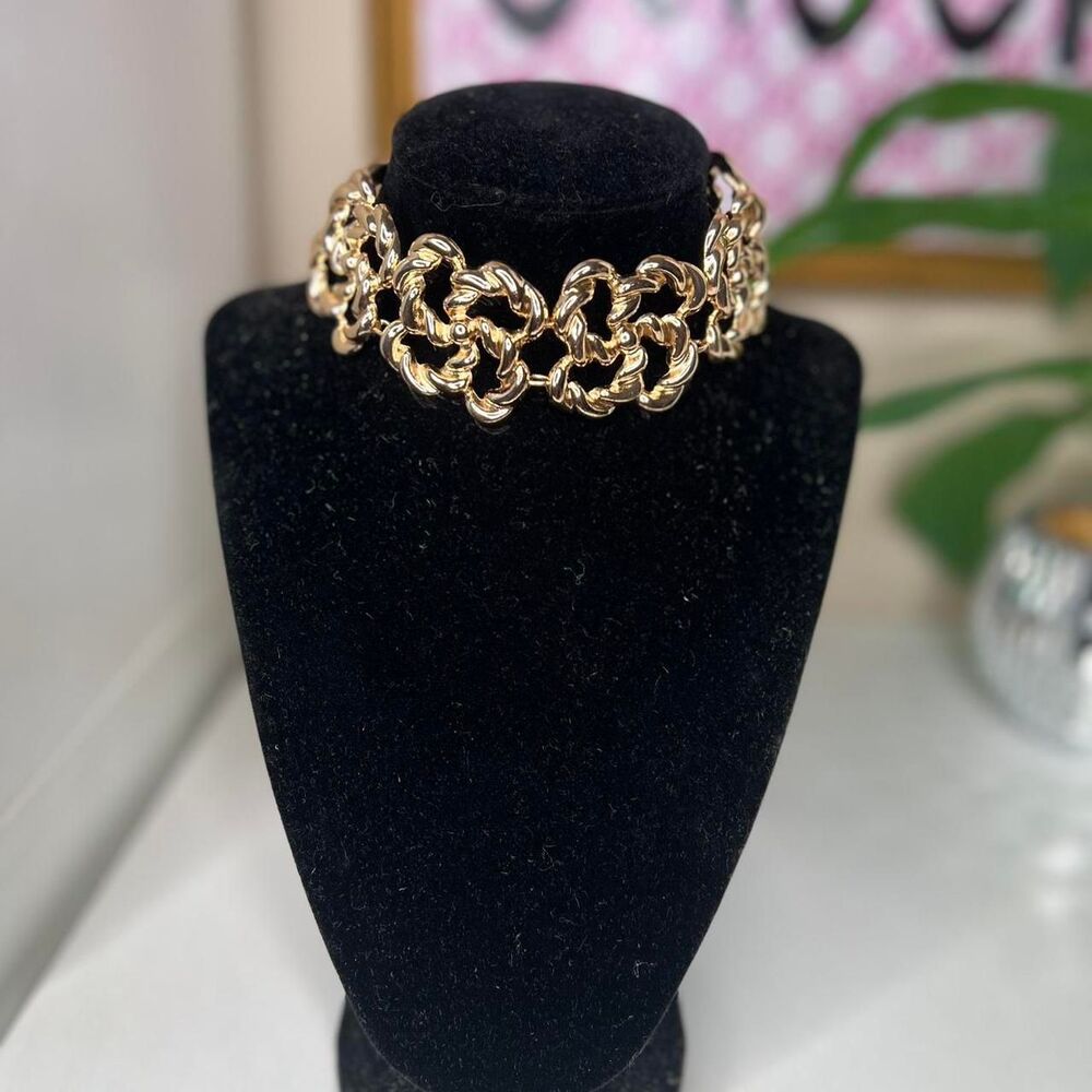 gold tone chain choker necklace